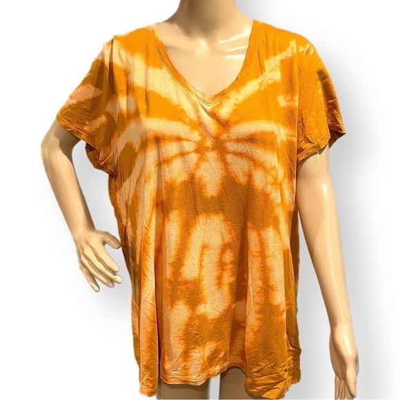 Reverse dye bleach dye gold, pastel peach tshirt vneck XXL super soft tie dye - Picture 1 of 6